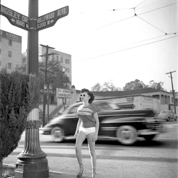 Busty Brown in Front of El Adobe Market, ca. 1950 Busty Brown in Front of El Adobe Market, ca. 1950